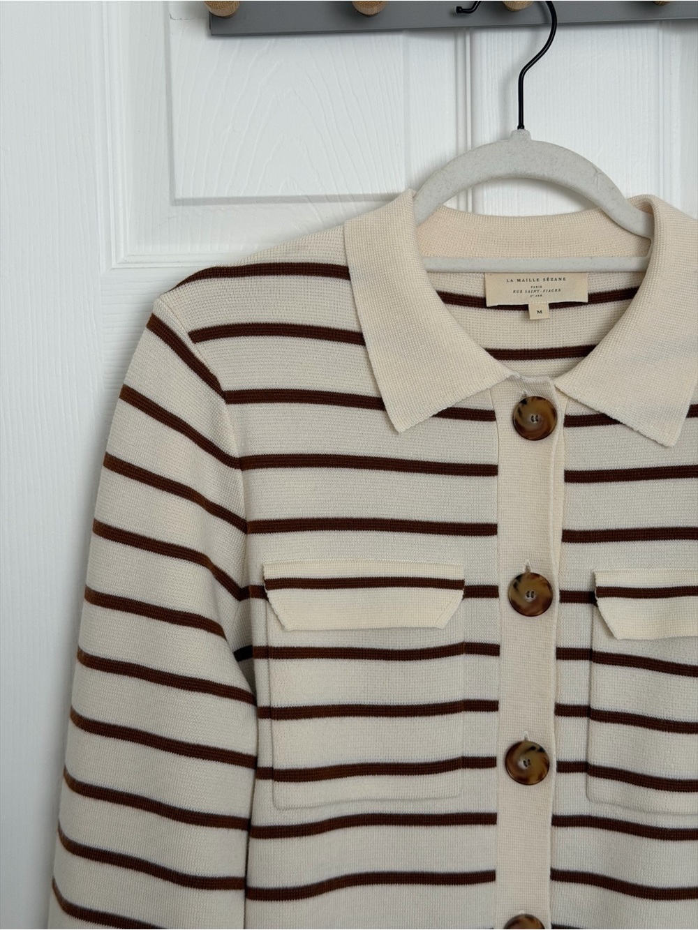 Sézane Betty Cardigan - Ecru & Camel Stripes - Picture 5 of 16